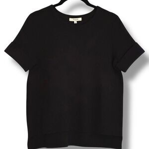 Madewell Women’s Cuffed Short Sleeve Wool Blend Sweater Black Small Hi Low Hem
